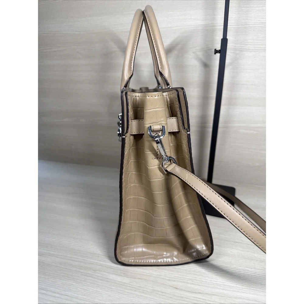 MICHAEL KORS HAMILTON MEDIUM‎ SATCHEL SHOULDER CROSSBODY BAG ALLIGATOR BEIGE